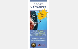 Stage  SPORT VACANCES  du 25 au 27 août 2016