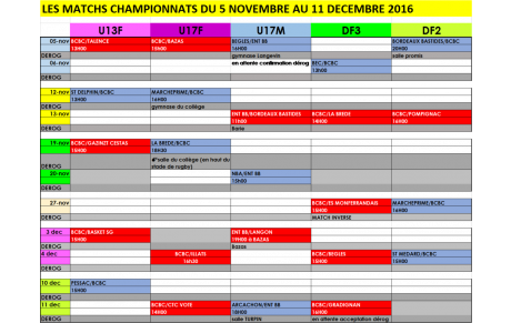 Enfin les plannings des rencontres !